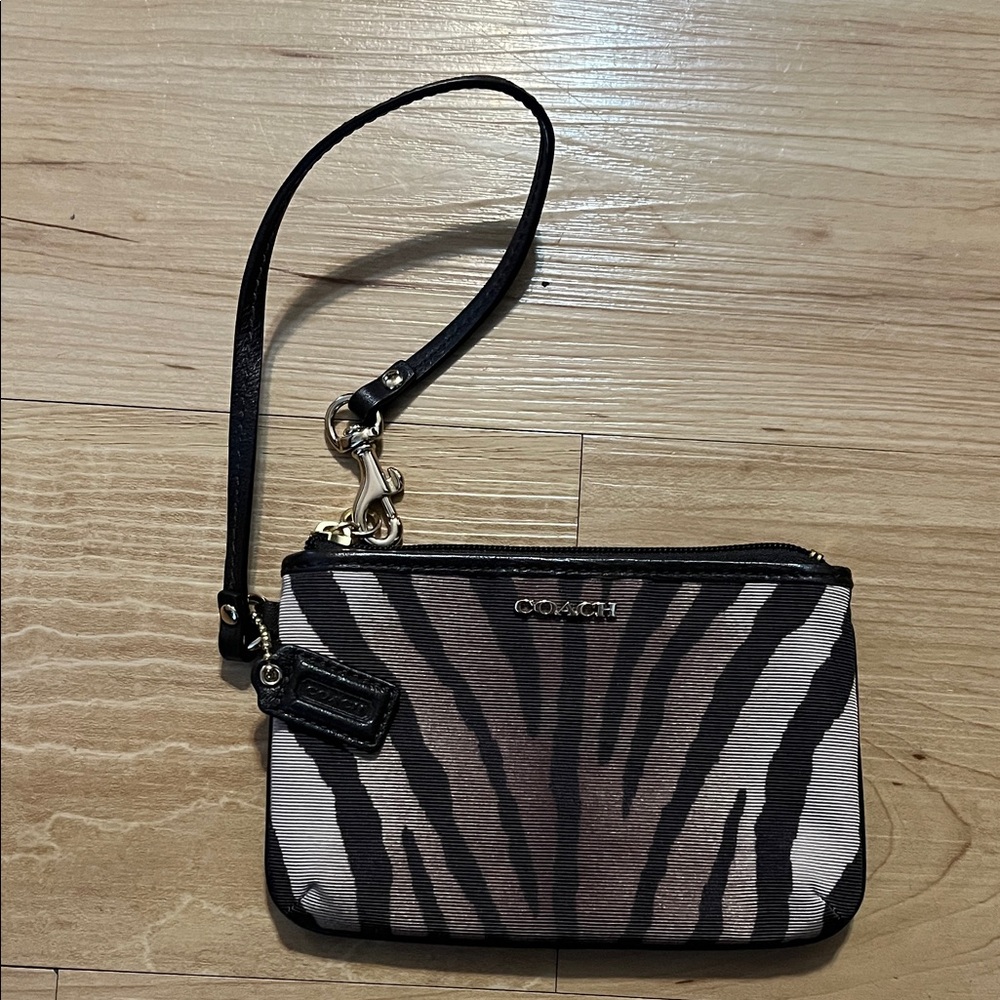 Coach Zebra Pattern Wristlet in Black and Brown